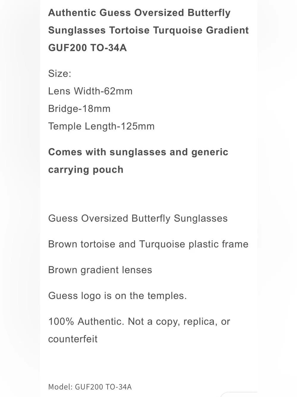 Guess Oversized Butterfly Sunglasses Brown Tortoise blue Gradient GUF200 TO-34A